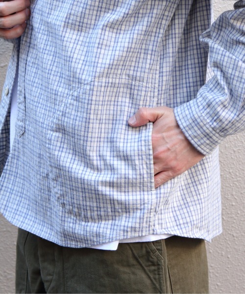 DANTON(ダントン)の「DANTON/ダントン バンドカラー ブラッシュドツイルチェック ロングスリーブシャツ BAND COLLAR BRUSHED TWILL CHECK SHIRT DT-0280 KTW(シャツ/ブラウス・メンズ・サックスブルー・44/42/40)」の3枚目の写真