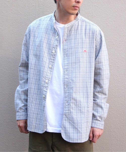 DANTON(ダントン)の「DANTON/ダントン バンドカラー ブラッシュドツイルチェック ロングスリーブシャツ BAND COLLAR BRUSHED TWILL CHECK SHIRT DT-0280 KTW(シャツ/ブラウス・メンズ・サックスブルー・44/42/40)」の4枚目の写真