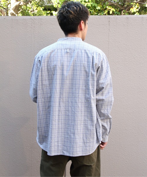 DANTON(ダントン)の「DANTON/ダントン バンドカラー ブラッシュドツイルチェック ロングスリーブシャツ BAND COLLAR BRUSHED TWILL CHECK SHIRT DT-0280 KTW(シャツ/ブラウス・メンズ・サックスブルー・44/42/40)」の6枚目の写真