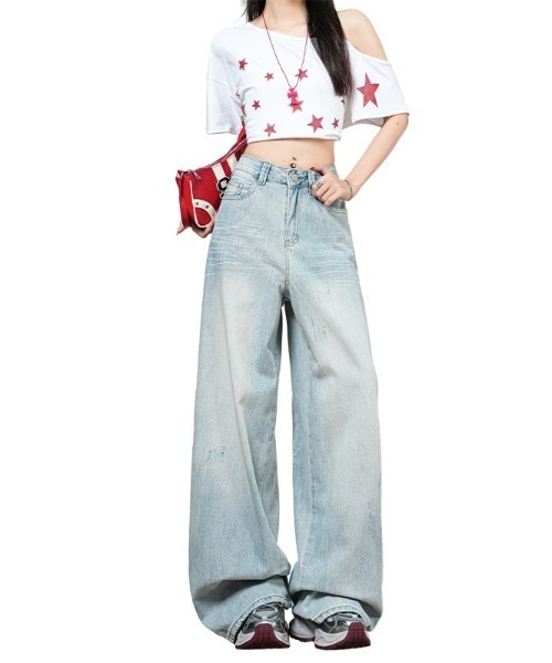 AMAJI(アマジ)の「裾ダメージ デニムパンツ(デニムパンツ・レディース・ライトブルー・SMALL/MEDIUM/LARGE/X-LARGE)」の1枚目の写真