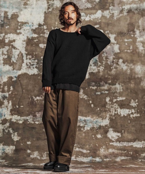 Jih Nunc(ジーヌンク)の「mn3270- ボートネックざっくり編みコットンニット(ニット/セーター・メンズ・ホワイト/ブラック・L/M/S)」の6枚目の写真