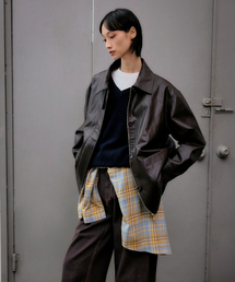 シンセティックレザー ハーフジャケット [ブラウン]