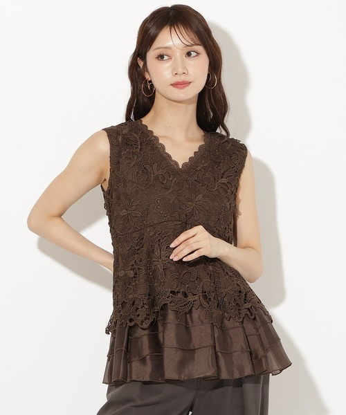 AND COUTURE（アンドクチュール）の「ペプラムキャミセットレースブラウス（シャツ/ブラウス・レディース・オフホワイト/ブラウン/ブラック・FREE）」の3枚目の写真