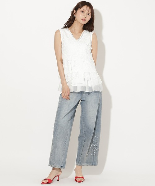 AND COUTURE（アンドクチュール）の「ペプラムキャミセットレースブラウス（シャツ/ブラウス・レディース・オフホワイト/ブラウン/ブラック・FREE）」の4枚目の写真