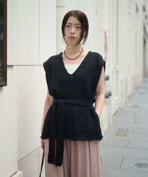 【Her Edit】【ベルト付き】Vネックニットベスト