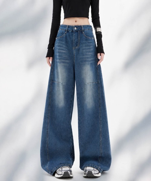 Miniministore(ミニミニストア)の「ワイドデニムパンツ ハイウエストジーンズ(デニムパンツ・レディース・インディゴブルー・L/M/XL/S)」の2枚目の写真