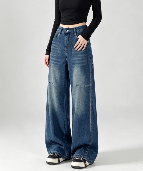 Miniministore(ミニミニストア)の「ワイドデニムパンツ ハイウエストジーンズ(デニムパンツ・レディース・インディゴブルー・L/M/XL/S)」の3枚目の写真