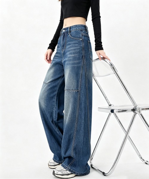 Miniministore(ミニミニストア)の「ワイドデニムパンツ ハイウエストジーンズ(デニムパンツ・レディース・インディゴブルー・L/M/XL/S)」の4枚目の写真