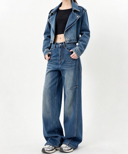 Miniministore(ミニミニストア)の「ワイドデニムパンツ ハイウエストジーンズ(デニムパンツ・レディース・インディゴブルー・L/M/XL/S)」の14枚目の写真