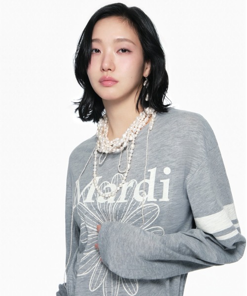 Mardi Mercredi(マルディメクルディ)の「SLUB COTTON TSHIRT LONG SLEEVE FLOWERMARDI / スラブ コットン Tシャツ ロング スリーブ フラワーマルディ(Tシャツ/カットソー・レディース・グレー/クリーム/ホワイト×ピンク/ライトピンク・FREE)」の19枚目の写真