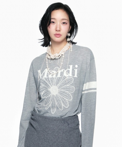 Mardi Mercredi(マルディメクルディ)の「SLUB COTTON TSHIRT LONG SLEEVE FLOWERMARDI / スラブ コットン Tシャツ ロング スリーブ フラワーマルディ(Tシャツ/カットソー・レディース・グレー/クリーム/ホワイト×ピンク/ライトピンク・FREE)」の18枚目の写真