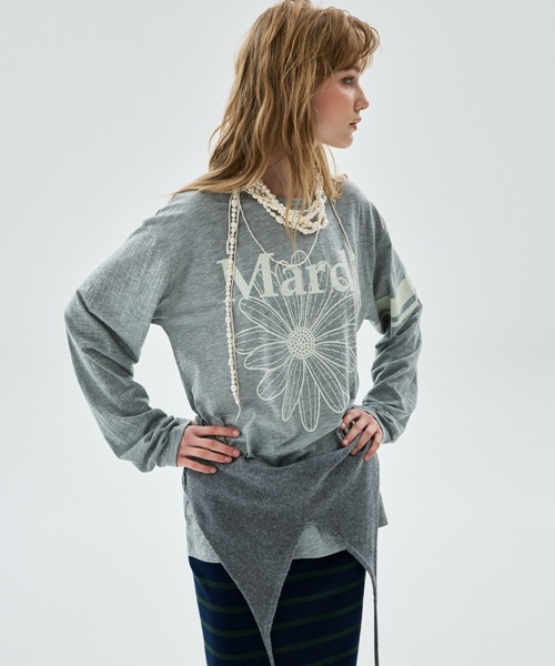 Mardi Mercredi(マルディメクルディ)の「SLUB COTTON TSHIRT LONG SLEEVE FLOWERMARDI / スラブ コットン Tシャツ ロング スリーブ フラワーマルディ(Tシャツ/カットソー・レディース・グレー/クリーム/ホワイト×ピンク/ライトピンク・FREE)」の22枚目の写真