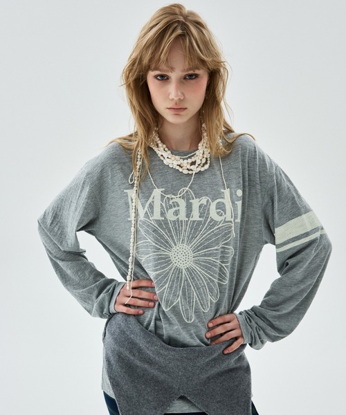 Mardi Mercredi(マルディメクルディ)の「SLUB COTTON TSHIRT LONG SLEEVE FLOWERMARDI / スラブ コットン Tシャツ ロング スリーブ フラワーマルディ(Tシャツ/カットソー・レディース・グレー/クリーム/ホワイト×ピンク/ライトピンク・FREE)」の21枚目の写真