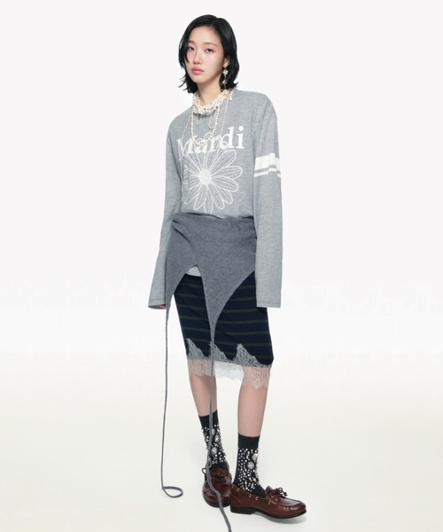 Mardi Mercredi(マルディメクルディ)の「SLUB COTTON TSHIRT LONG SLEEVE FLOWERMARDI / スラブ コットン Tシャツ ロング スリーブ フラワーマルディ(Tシャツ/カットソー・レディース・グレー/クリーム/ホワイト×ピンク/ライトピンク・FREE)」の20枚目の写真