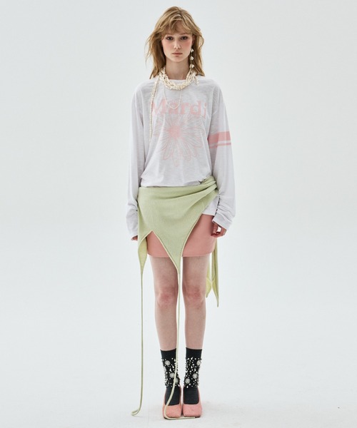 Mardi Mercredi(マルディメクルディ)の「SLUB COTTON TSHIRT LONG SLEEVE FLOWERMARDI / スラブ コットン Tシャツ ロング スリーブ フラワーマルディ(Tシャツ/カットソー・レディース・グレー/クリーム/ホワイト×ピンク/ライトピンク・FREE)」の16枚目の写真