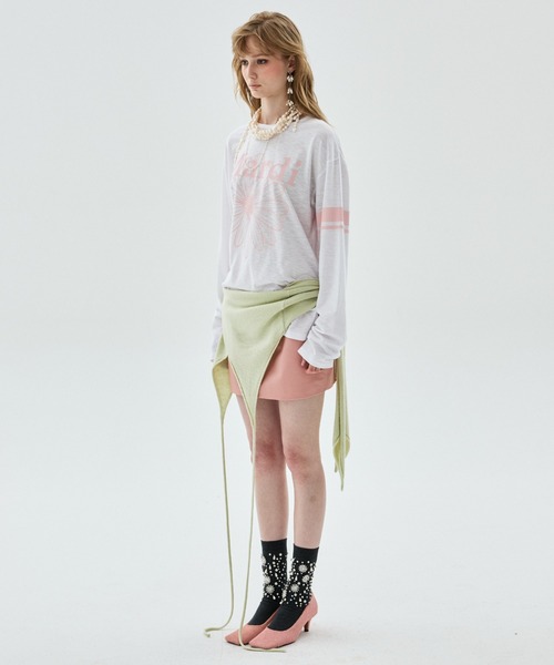 Mardi Mercredi(マルディメクルディ)の「SLUB COTTON TSHIRT LONG SLEEVE FLOWERMARDI / スラブ コットン Tシャツ ロング スリーブ フラワーマルディ(Tシャツ/カットソー・レディース・グレー/クリーム/ホワイト×ピンク/ライトピンク・FREE)」の17枚目の写真