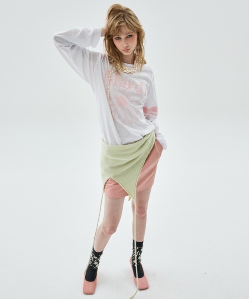 Mardi Mercredi(マルディメクルディ)の「SLUB COTTON TSHIRT LONG SLEEVE FLOWERMARDI / スラブ コットン Tシャツ ロング スリーブ フラワーマルディ(Tシャツ/カットソー・レディース・グレー/クリーム/ホワイト×ピンク/ライトピンク・FREE)」の14枚目の写真