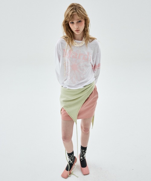 Mardi Mercredi(マルディメクルディ)の「SLUB COTTON TSHIRT LONG SLEEVE FLOWERMARDI / スラブ コットン Tシャツ ロング スリーブ フラワーマルディ(Tシャツ/カットソー・レディース・グレー/クリーム/ホワイト×ピンク/ライトピンク・FREE)」の15枚目の写真