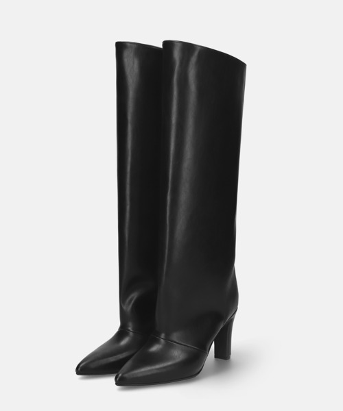 MAMIAN(マミアン)の「ポインテッドトゥ ワイドシャフト ロングブーツ (8.0cmヒール)(ブーツ・レディース・ベージュ/ブラック・M/S/LL/L)」の9枚目の写真