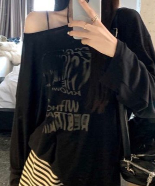 lilful(リルフル)の「【26年秋冬新作】Y2K ぼかしプリント オーバーサイズ シアーロンT(Tシャツ/カットソー・レディース・ホワイト/ブラック/グレー・F)」の19枚目の写真