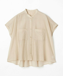 ワッシャーボイルバンドカラーフレアブラウス