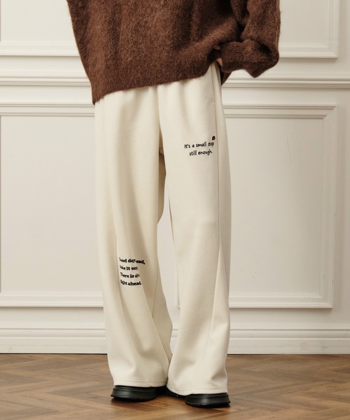 Nunc.(ヌンク)の「裏毛ロゴ刺繍ボンディングパンツ(スウェットパンツ・レディース・杢グレー/ブラック/オフホワイト・FREE)」の4枚目の写真