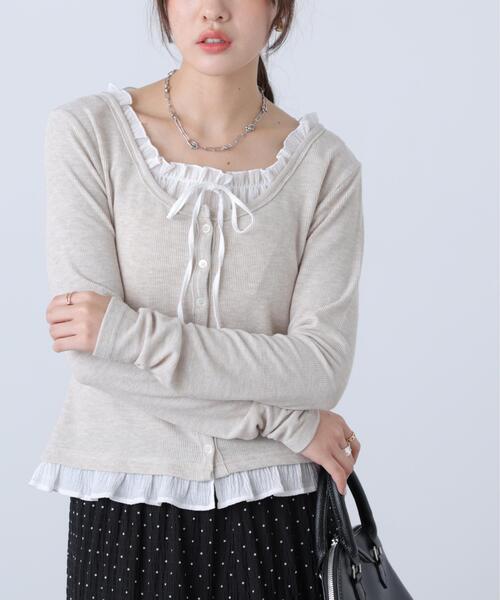 FREE'S MART(フリーズマート)の「◆フェイクレイヤードフロントボタンカットソー(Tシャツ/カットソー・レディース・ブラウン/ベージュ/グレー/ホワイト系その他/ネイビー・FREE)」の5枚目の写真