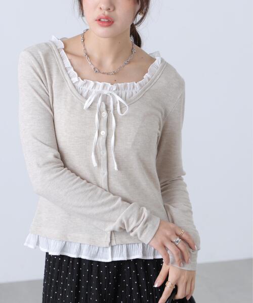 FREE'S MART(フリーズマート)の「◆フェイクレイヤードフロントボタンカットソー(Tシャツ/カットソー・レディース・ブラウン/ベージュ/グレー/ホワイト系その他/ネイビー・FREE)」の6枚目の写真