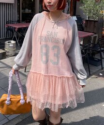 【HELLO.SANFRANCISCO/ハローサンフランシスコ】ワッフルロゴチュールフーディチュニック
