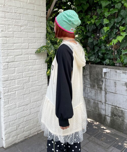 HELLO.SANFRANCISCO(ハローサンフランシスコ)の「【HELLO.SANFRANCISCO/ハローサンフランシスコ】ワッフルロゴチュールフーディチュニック(Tシャツ/カットソー・レディース・ピンク/ホワイト・ONE SIZE)」の6枚目の写真