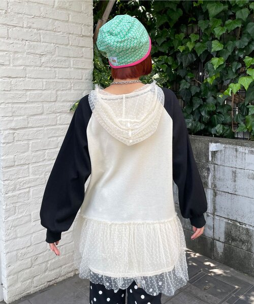 HELLO.SANFRANCISCO(ハローサンフランシスコ)の「【HELLO.SANFRANCISCO/ハローサンフランシスコ】ワッフルロゴチュールフーディチュニック(Tシャツ/カットソー・レディース・ピンク/ホワイト・ONE SIZE)」の5枚目の写真