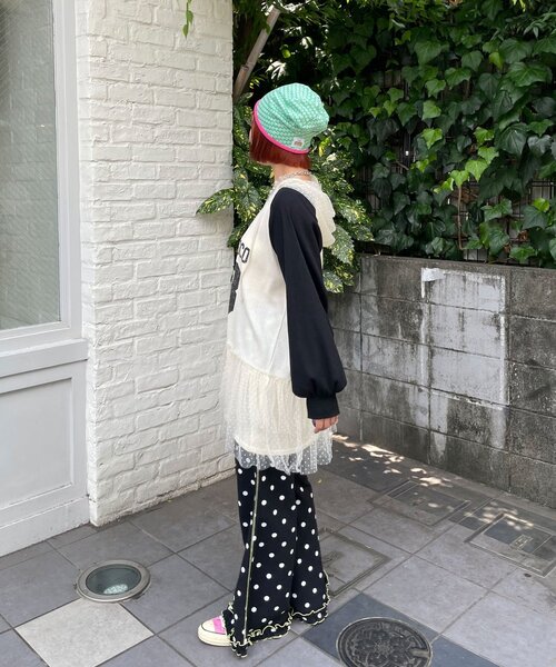 HELLO.SANFRANCISCO(ハローサンフランシスコ)の「【HELLO.SANFRANCISCO/ハローサンフランシスコ】ワッフルロゴチュールフーディチュニック(Tシャツ/カットソー・レディース・ピンク/ホワイト・ONE SIZE)」の3枚目の写真
