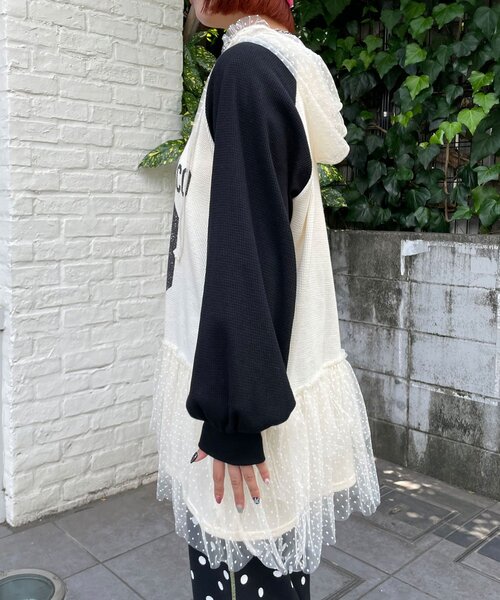 HELLO.SANFRANCISCO(ハローサンフランシスコ)の「【HELLO.SANFRANCISCO/ハローサンフランシスコ】ワッフルロゴチュールフーディチュニック(Tシャツ/カットソー・レディース・ピンク/ホワイト・ONE SIZE)」の13枚目の写真