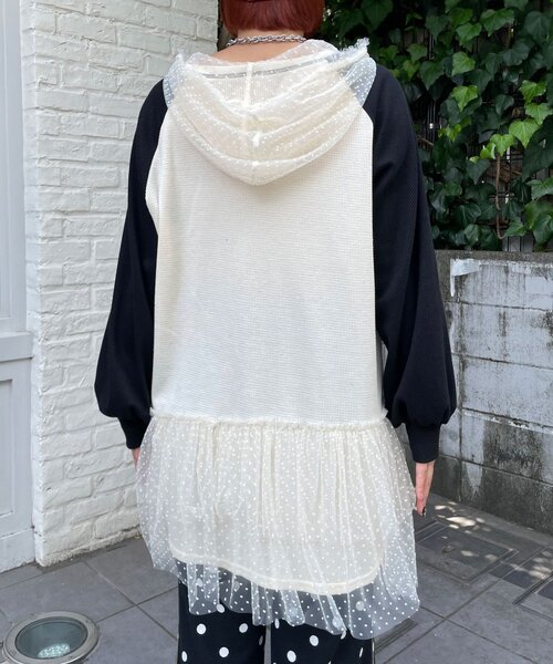 HELLO.SANFRANCISCO(ハローサンフランシスコ)の「【HELLO.SANFRANCISCO/ハローサンフランシスコ】ワッフルロゴチュールフーディチュニック(Tシャツ/カットソー・レディース・ピンク/ホワイト・ONE SIZE)」の14枚目の写真