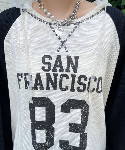 HELLO.SANFRANCISCO(ハローサンフランシスコ)の「【HELLO.SANFRANCISCO/ハローサンフランシスコ】ワッフルロゴチュールフーディチュニック(Tシャツ/カットソー・レディース・ピンク/ホワイト・ONE SIZE)」の15枚目の写真