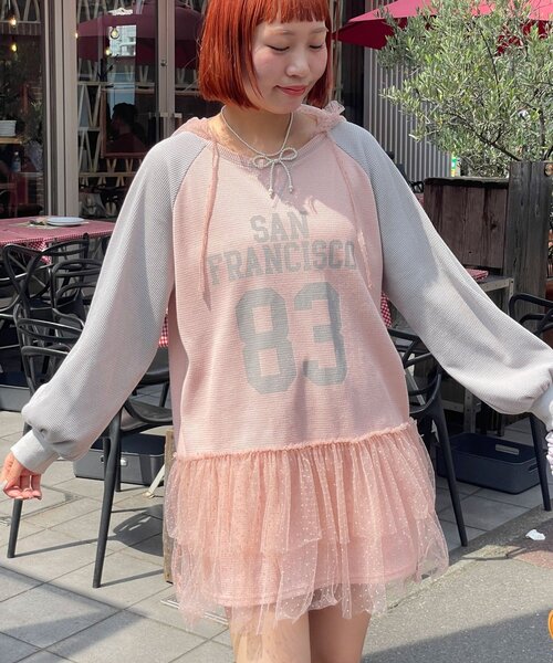 HELLO.SANFRANCISCO(ハローサンフランシスコ)の「【HELLO.SANFRANCISCO/ハローサンフランシスコ】ワッフルロゴチュールフーディチュニック(Tシャツ/カットソー・レディース・ピンク/ホワイト・ONE SIZE)」の19枚目の写真