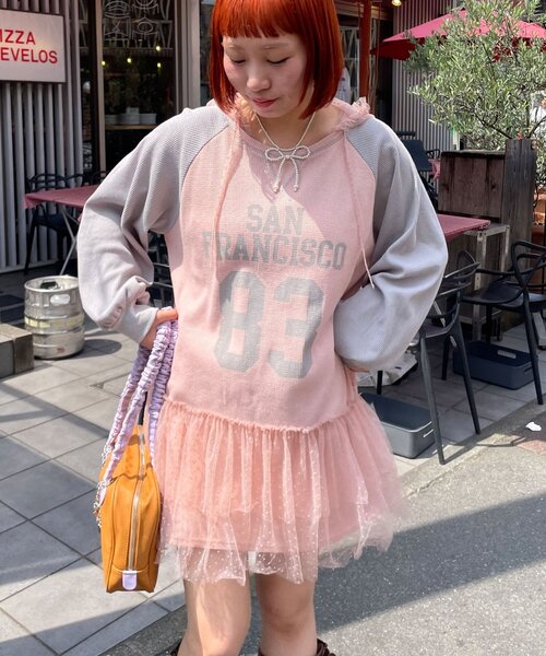 HELLO.SANFRANCISCO(ハローサンフランシスコ)の「【HELLO.SANFRANCISCO/ハローサンフランシスコ】ワッフルロゴチュールフーディチュニック(Tシャツ/カットソー・レディース・ピンク/ホワイト・ONE SIZE)」の22枚目の写真