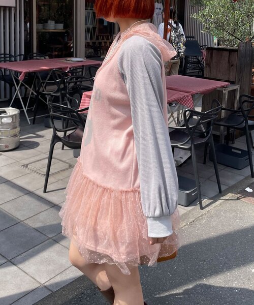 HELLO.SANFRANCISCO(ハローサンフランシスコ)の「【HELLO.SANFRANCISCO/ハローサンフランシスコ】ワッフルロゴチュールフーディチュニック(Tシャツ/カットソー・レディース・ピンク/ホワイト・ONE SIZE)」の21枚目の写真