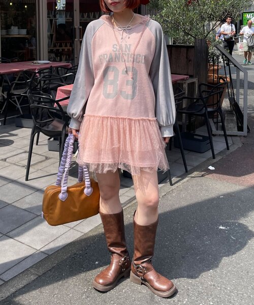 HELLO.SANFRANCISCO(ハローサンフランシスコ)の「【HELLO.SANFRANCISCO/ハローサンフランシスコ】ワッフルロゴチュールフーディチュニック(Tシャツ/カットソー・レディース・ピンク/ホワイト・ONE SIZE)」の10枚目の写真