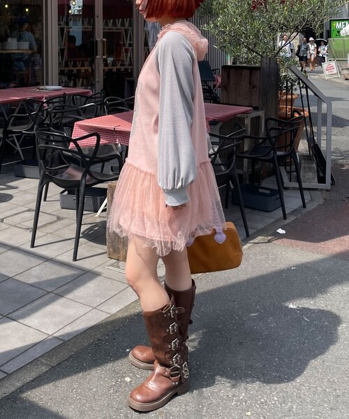 HELLO.SANFRANCISCO(ハローサンフランシスコ)の「【HELLO.SANFRANCISCO/ハローサンフランシスコ】ワッフルロゴチュールフーディチュニック(Tシャツ/カットソー・レディース・ピンク/ホワイト・ONE SIZE)」の9枚目の写真