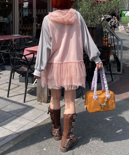 HELLO.SANFRANCISCO(ハローサンフランシスコ)の「【HELLO.SANFRANCISCO/ハローサンフランシスコ】ワッフルロゴチュールフーディチュニック(Tシャツ/カットソー・レディース・ピンク/ホワイト・ONE SIZE)」の8枚目の写真