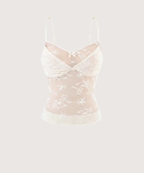 LA POMME petit(ラポミ・プチ)の「Romantic Lace Embroidery Padded Cami/ロマンチックレース刺繍入りパッド入りキャミソール(キャミソール・レディース・アイボリー/ブラック・FREE)」の1枚目の写真