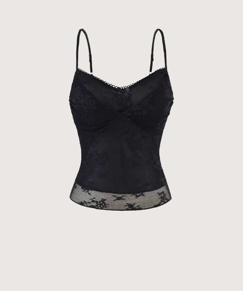 LA POMME petit(ラポミ・プチ)の「Romantic Lace Embroidery Padded Cami/ロマンチックレース刺繍入りパッド入りキャミソール(キャミソール・レディース・アイボリー/ブラック・FREE)」の2枚目の写真