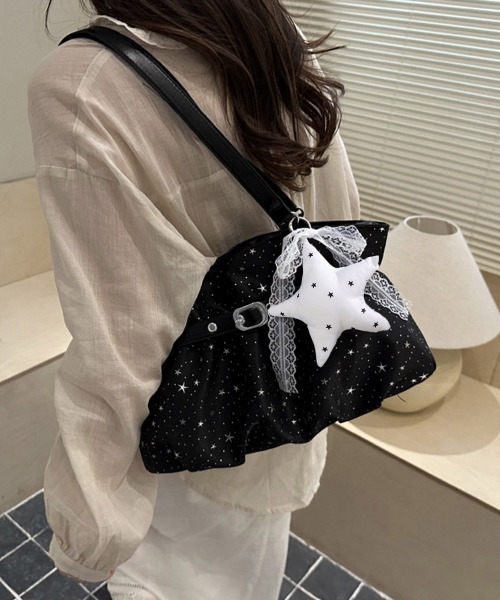 Miniministore(ミニミニストア)の「星柄ショルダーバッグチャーム付きトート鞄(トートバッグ・レディース・アイボリー/ピンク/ブラック/ライトブルー・FREE)」の6枚目の写真