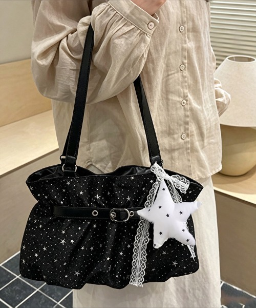 Miniministore(ミニミニストア)の「星柄ショルダーバッグチャーム付きトート鞄(トートバッグ・レディース・アイボリー/ピンク/ブラック/ライトブルー・FREE)」の8枚目の写真
