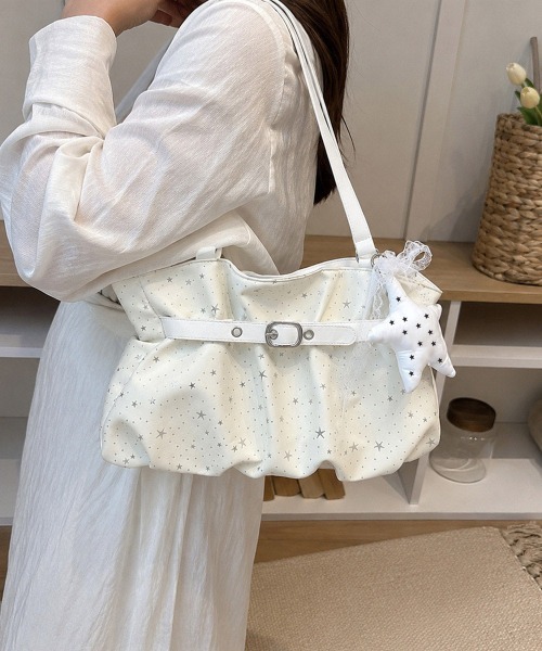 Miniministore(ミニミニストア)の「星柄ショルダーバッグチャーム付きトート鞄(トートバッグ・レディース・アイボリー/ピンク/ブラック/ライトブルー・FREE)」の13枚目の写真