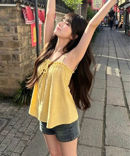 AsheKsha(アシクシャ)の「フリルリボン付きゆったりキャミソール(キャミソール・レディース・イエロー・M)」の15枚目の写真