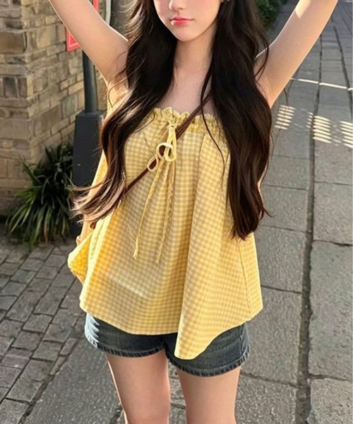AsheKsha(アシクシャ)の「フリルリボン付きゆったりキャミソール(キャミソール・レディース・イエロー・M)」の16枚目の写真