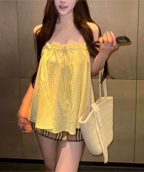 AsheKsha(アシクシャ)の「フリルリボン付きゆったりキャミソール(キャミソール・レディース・イエロー・M)」の19枚目の写真