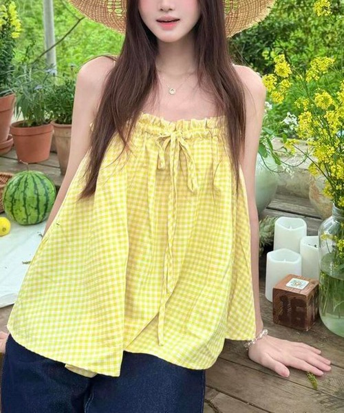 AsheKsha(アシクシャ)の「フリルリボン付きゆったりキャミソール(キャミソール・レディース・イエロー・M)」の4枚目の写真